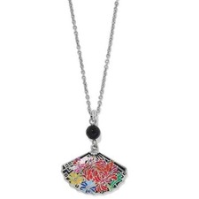 Brighton Kyoto in Bloom Fan  Petite Black Multi Enamel Silver Onyx Necklace $82 picture