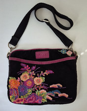 Lucky Brand Y2K Boho Whimsigoth Black Vevet Floral Embroidered Crossbody Purse picture