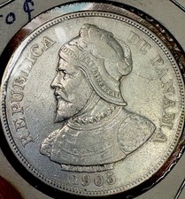 Extremely Rare 1905 Panama 50 Centesimos VF Silver Coin Over Half Melted Down picture