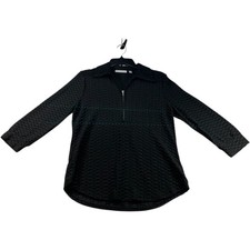 Notations Blouse Womens Size  Large Petite Black 3/4 Sleeve Textured Stretch New picture