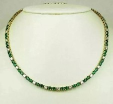 15Ct Round Lab-Created Emerald Diamond Tennis Necklace 14K Yellow Gold Plated picture