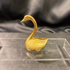 Vintage Solid Brass Swan Figurine 3 Inch Gold Tone Bird Statue Decor picture