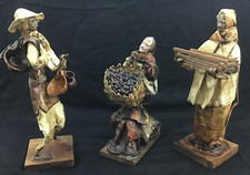 Vintage Mexican Art Hand Made Paper Mache Lot Of 3 Figurine Village People picture