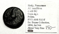 430 BC Sicily Panormos AE Hemilitron Rooster 6 Pellets Coin Ex: Boyne Collection picture