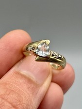 Estate 10k Solid Gold 1.3g Channel-Set Triangle White Topaz Diamond Ring Size 7 picture