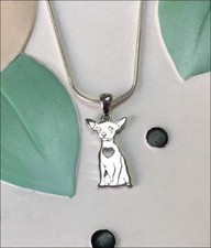 Chihuahua with Heart Cutout Sterling Silver Charm Necklace - New -  picture