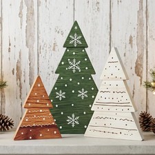 Vintage-Style 3 Wooden Trees for Tabletop - Festive Farmhouse Christmas Decor picture