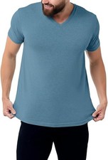 Men's V-Neck T-Shirt Fitted Short Sleeve Soft Cotton picture