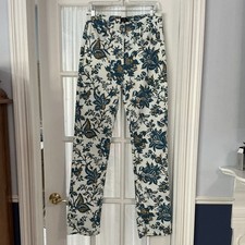 ETRO Women’s Ivory Blue Green Floral Cotton/Spandex Pants 32