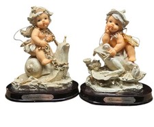 Vtg Giovanni Collection Cherub Figurines Lot of 2 Baby Fairy Snail Frog 90s  picture