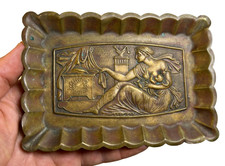 Antique Ornate Fine Brass Calling Card Tray Art Nouveau Jewelry Dish Trinket picture
