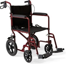 Econo Home  Lightweight Foldable Transport Wheelchair w/Handbrakes RED picture