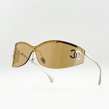 CHANEL CHA71787 Shield Sunglasses Silver Frame Brown Lens CC Logo Women 142mm picture