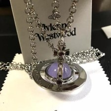 【In Box/Pouch】Vivienne Westwood Small Orb Necklace purple Silver Top 4.5cm picture