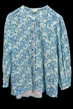 Sundance Catalog XL Women Blue Floral Paisley Embroidered Tunic Blouse Top India picture