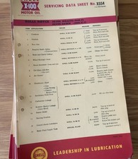 Lot 225 Vintage Shell X-100 Servicing Data Sheets 1940s-50s Lubrication Charts picture