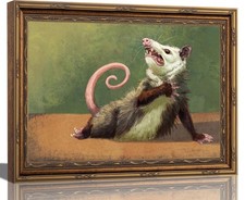Vintage Gold Framed Funny Opossum Wall Art Quirky Renaissance Animal Canvas P... picture