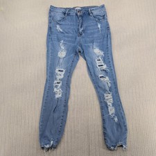 Rue21 Jeans Womens 12 Blue Distressed Ripped Skinny Ankle Raw Hem Denim picture