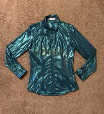 Ranch Dressn Women’s Turquoise Metallic Long Sleeve Button-Up Rodeo Shirt Small picture
