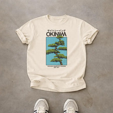 Okinawa Japan T-Shirt, Vintage Pine Tree Travel Poster Tee, Nature Art Shirt picture
