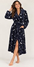NWT Sonoma Women’s Fleece Long Robe Navy With Moon & Stars Zodiac Size Large picture