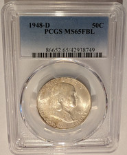 1948-D PCGS MS65 FBL FRANKLIN HALF DOLLAR *** FULL BELL LINES MINT STATE GEM *** picture