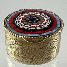 Vintage Italian Micro mosaic gold pill box Murano glass sticker miniature Italy picture