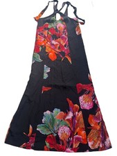 Anthropologie 100% Silk Maxi Dress XS Black Floral Halter Lined Long Gown NWT picture