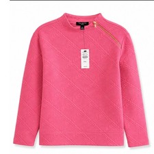 Talbots Petite Pink Quilted Cable Texture Shoulder Zip Pullover Top PXL New picture
