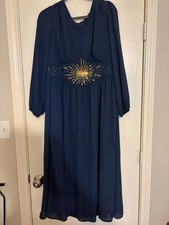 BloomChic Navy Blue Sequin Sunburst Waist Maxi Dress Size 14-16 picture