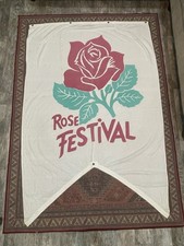 HUGE Vintage Portland Rose Festival Parade Banner Flag OG PDX - Over 6ft Tall picture