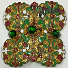 Vintage French Champleve Enameled Art Nouveau Belt Buckle EUC $951 picture