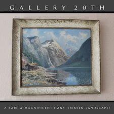 EPIC DANISH HANS ERIKSEN ORIG. LANDSCAPE OIL PAINTING ART VTG 30'S MID CENTURY picture