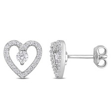 AMOUR 1/3 CT TGW White Topaz and 1/5 CT TDW Diamond Open Heart Stud Earrings In picture