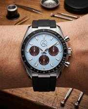 Automatic Watch Aureus Nova Blue Dial 41mm Black Strap Tachymeter Classic New picture