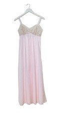 Vintage 60s Lisette Nightgown Slip Peignoir Lingerie Chiffon Lace Chemise Pink picture