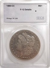 1880-CC $1 Morgan Silver Dollar Graded F-12 Details by SEGS picture