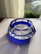 Vintage MCM Murano Sommerso Art Glass Cobalt Blue Faceted Crystal Ashtray 1970's picture