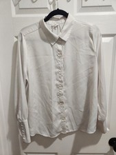 Joie White Long Sleeve Button-Up Blouse Large picture