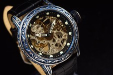 Invicta Vintage Excalibur Mechanical Skeleton 52mm Black Leather Men's Watch picture