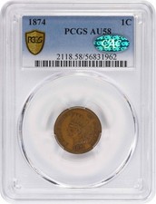 1874 Indian Cent AU58 PCGS CAC picture