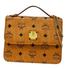 MCM Logo Visetos Pattern 2Way Mini Shoulder Hand Bag Leather Brown GHW 61YJ313 picture