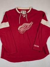 VTG Detroit Red Wings Sweatshirt Mens Red CCM Ice Hockey NHL Lace Up Neck - XL picture