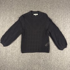 Frame Sweater Womens Small Black Open Knit Puff Sleeve Textured Crew Neck picture