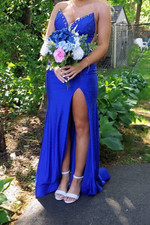 Stunning Amarra prom dress style 88250 in royal blue.  Size 8.  Slit. picture