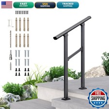 DIYHD 2 Step Handrail Black Iron Stair Railing Indoor Outdoor 1 Pack picture