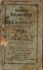 The Vermont Register and Almanack For 1821, Original Light Blue Warps, Index picture
