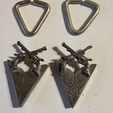 Vintage Native American Sterling Silver Cowboy Cross Pistol Collar Tips picture