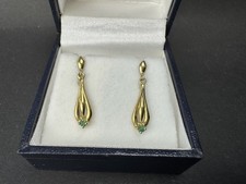 Vintage 9ct Gold Emerald Earrings Dangle Studs 0.68 grams drop  picture