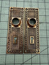 Antique Eastlake Brass Door Backplates – Matched Pair – Victorian Hardware picture